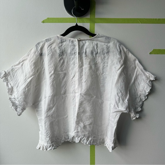 Zara Basic Collection White Linen Striped Ruffle Hem Top XS - Picture 6 of 7